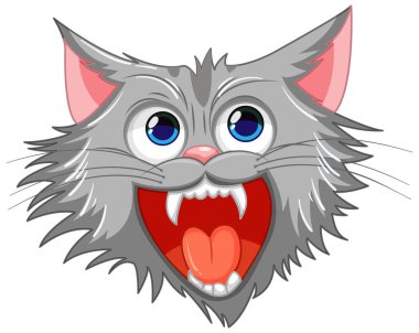 Gri, yırtıcı bir kedinin bembeyaz üzerinde izole edilmiş vektör çizimi.