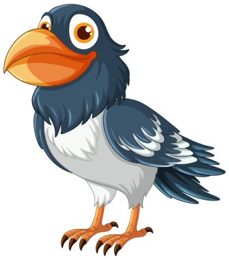 Beyaz arkaplanda izole edilmiş bir kuzgunun vektör karikatür çizimi