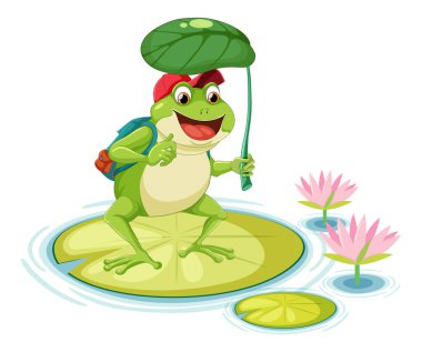 Yeşil Kurbağa Çizgi Filmi Karakteri Konoha Şemsiyesi İllüstrasyonu