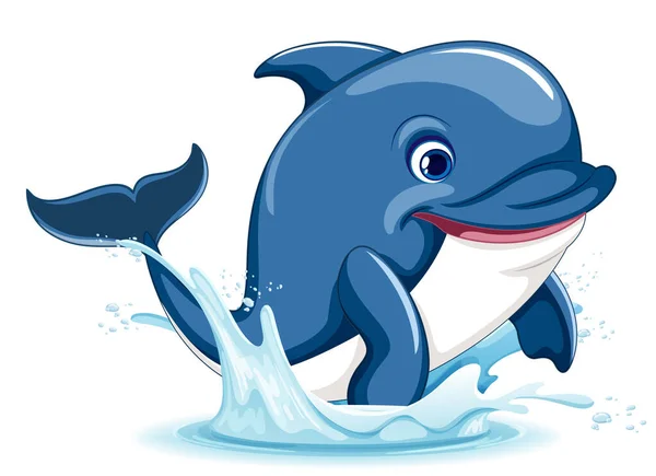 Cartoon Illustration Dolphin Smiling Jumping Out Water Isolated White Background — Image vectorielle