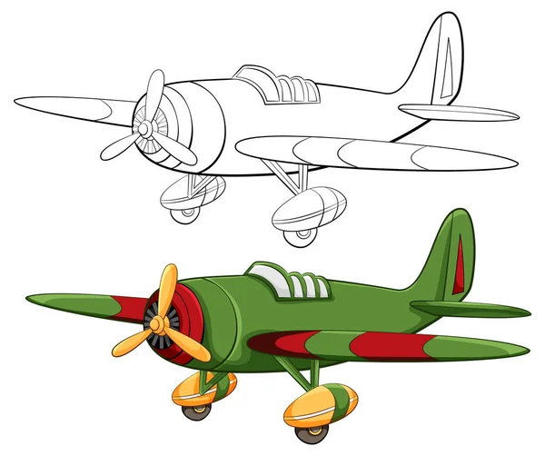 Vektor Gambar Kartun Pesawat Militer Klasik Garis Besar Untuk Mewarnai - Stok Vektor