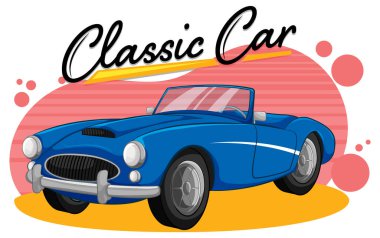 Çizgi roman tarzında klasik bir üstü açılabilir arabanın vektör çizimi