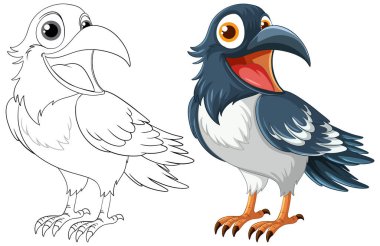 Beyaz arkaplanda izole edilmiş gülümseyen bir kuzgunun vektör karikatür çizimi