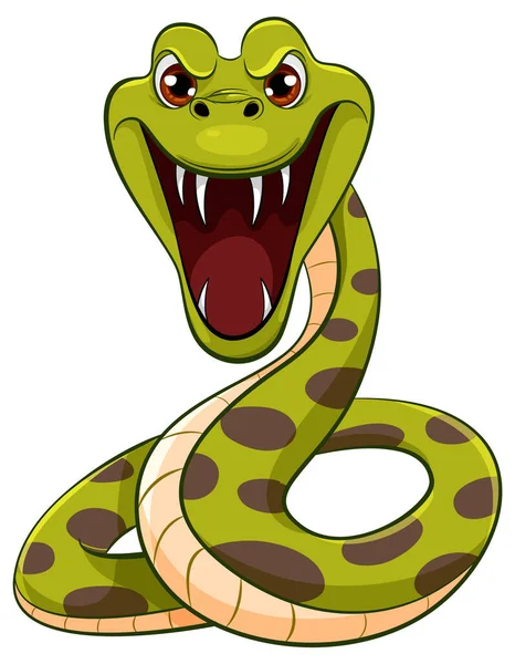 一条蟒蛇嘴张开 准备用锋利的牙齿咬人的病媒漫画 — 图库矢量图片