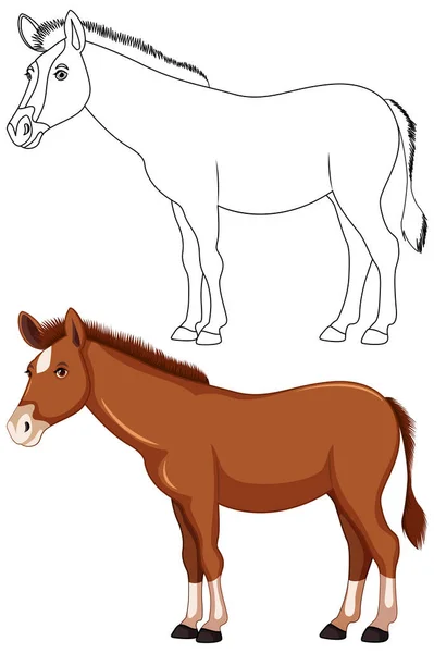 Cartone Animato Vettoriale Illustrazione Cavallo Marrone Piedi Isolato Sfondo Bianco — Vettoriale Stock