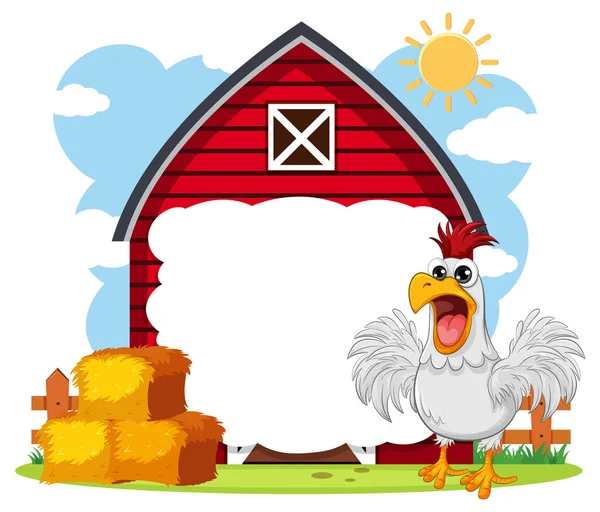 Cartoon Illustration Chicken Standing Front Barn Banner Background — Stock Vector