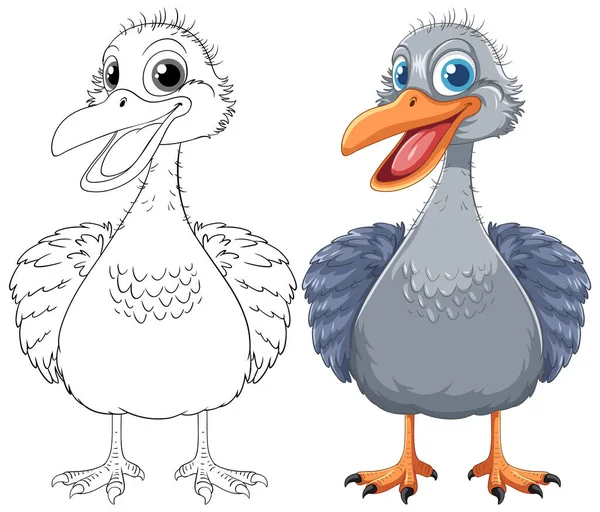 Smiling Emu Bird Cartoon Outline Coloring Pages Isolated White — Stock Vector