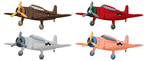 Quatro Aeronaves Vintage Clássicas Dos Militares São Destaque Neste Desenho — Vetor de Stock