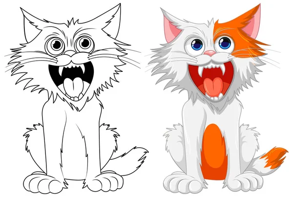 Vector Cartoon Illustration Cat Its Mouth Open Sharp Teeth Isolated — Stock Vector