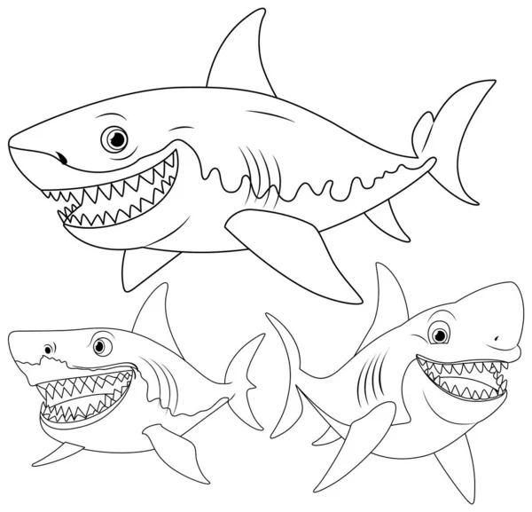 Kreskówkowa Ilustracja Wielkiego Białego Rekina Dużymi Zębami Uśmiechającymi Się Pływającymi — Wektor stockowy