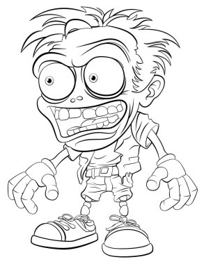 Ürkütücü ve ürpertici bir çizgi film karakteri çizimi.