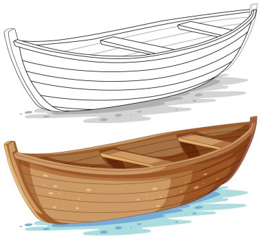 Renklendirme için tahta kürek teknesinin vektör karikatürü çizimi