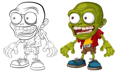 Korkunç ve tüyler ürpertici kel bir zombi canavar adam çizgi film karakterinin izole edilmiş bir taslağı.