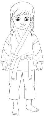 Judo kıyafeti giyen bir kızın vektör karikatürü.