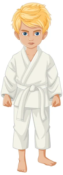 Ilustracja Kreskówki Chłopca Noszącego Strój Sportowy Judo — Wektor stockowy