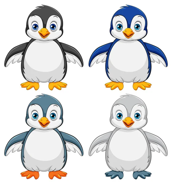 Uma Ilustração Desenhos Animados Quatro Pinguins Bonitos Isolados Fundo Branco —  Vetores de Stock