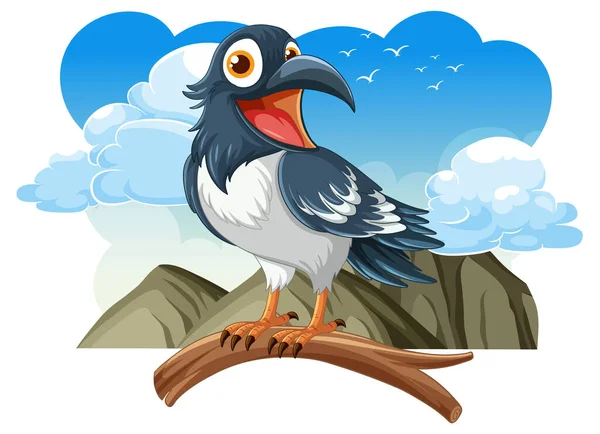 Neşeli Bir Saksağan Kuş Parlak Bir Gökyüzü Arka Planına Karşı — Stok Vektör
