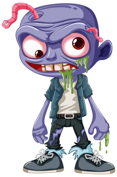 Ilustrace Zombie Samce Červem Vycházejícím Jeho Hlavy — Stockový vektor