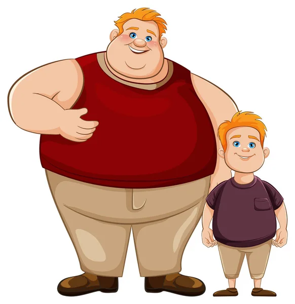 白で孤立した脂肪の父とチャビーの息子のベクター漫画のイラスト — ストックベクタ