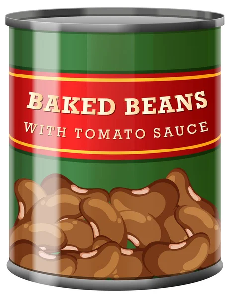 Gebakken Bonen Met Tomatensaus Eten Can Illustratie — Stockvector