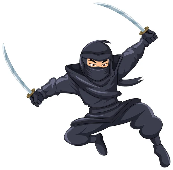 Illustration Ninja Jumping Brandishing Sword — Image vectorielle