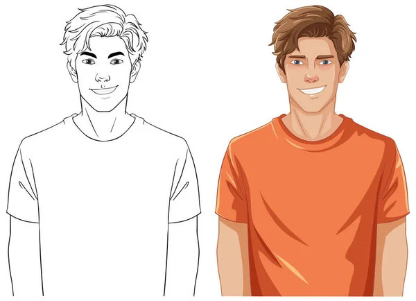Vektorová Kreslená Ilustrace Pohledného Mladého Muže Který Usmívá Ideální Pro — Stockový vektor