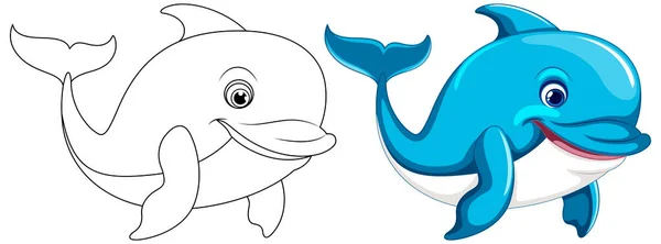 Uma Ilustração Desenho Animado Vetorial Golfinho Nadando Sorrindo Isolado Branco — Vetor de Stock