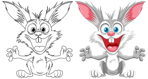 Cartoon Rabbit Scary Smile Jumping Isolated White Background — Stock Vector