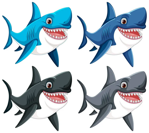 Uma Ilustração Desenho Animado Vetorial Grande Tubarão Branco Com Dentes — Vetor de Stock