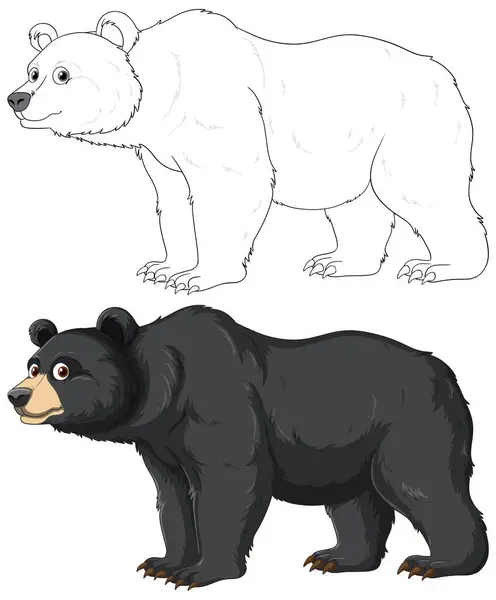 白に分離されたページの着色のための黒い熊の漫画の概要 — ストックベクタ