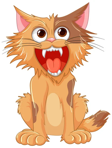 Vector Cartoon Illustration Cat Its Mouth Open Showing Its Sharp — Stock Vector