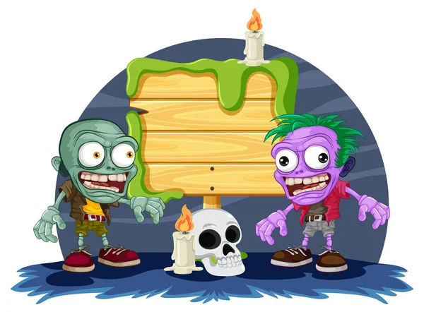 Une Bannière Bois Effrayante Avec Thème Halloween Zombie — Image vectorielle