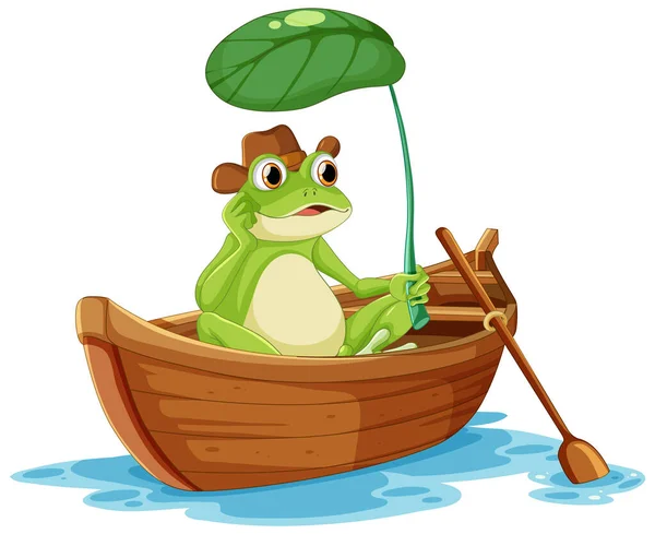 Зеленая Лягушка Иллюстрации Весельной Лодки — стоковый вектор