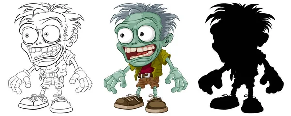 Conjunto Ilustraciones Vectoriales Con Personajes Dibujos Animados Zombies — Archivo Imágenes Vectoriales