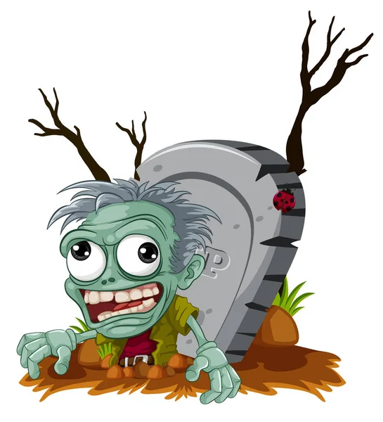 Illustration Effrayante Zombie Sortant Cimetière — Image vectorielle