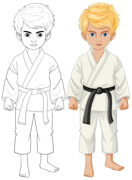 Ilustracja Kreskówki Chłopca Noszącego Strój Sportowy Judo — Wektor stockowy