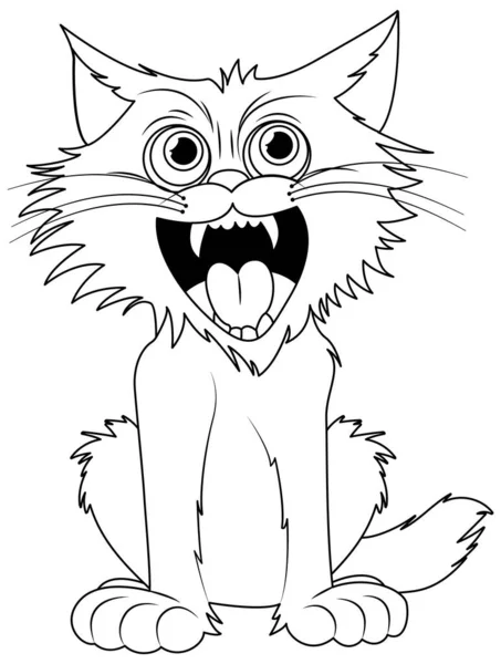 Векторная Карикатура Кота Открытым Ртом Острыми Зубами Изолированная Белом Фоне — стоковый вектор