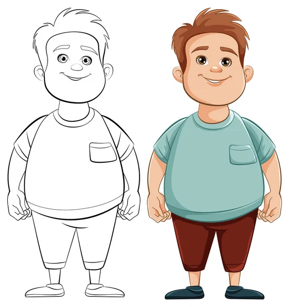 stock vector A vector cartoon illustration of a chubby teen man wearing a t-shirt, ready for coloring
