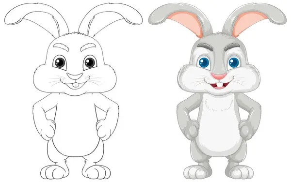 Cartoon Illustration Cute Rabbit Long Ears Standing Isolated White Background — Stock Vector