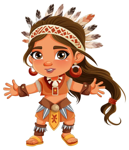 可爱的美洲土著妇女卡通人物插图 — 图库矢量图片#