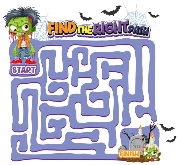 Vector Cartoon Illustration Halloween Themed Zombie Maze Game — Stock Vector