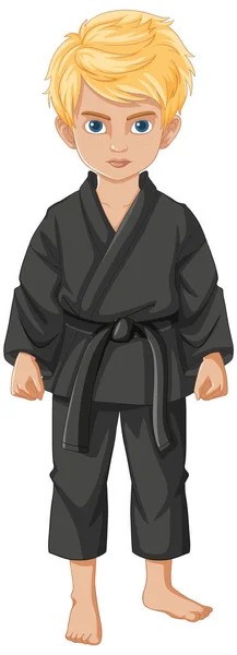 Kreskówkowy Charakter Blond Chłopca Czarnym Stroju Sportowym Judo — Wektor stockowy