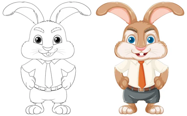 Cartoon Illustration Cute Rabbit Wearing Office Outfit Standing Long Ears — Stock Vector