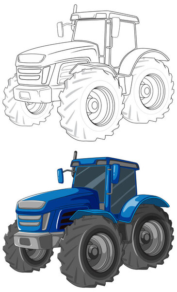 Isolated on white, this blue tractor cartoon is perfect for colouring pages