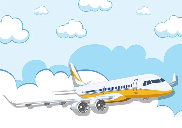 商业航空公司飞机在蓝天背景下飞行的卡通画 — 图库矢量图片