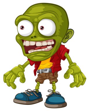 Çizgi filmdeki korkunç kel zombi canavar adam.