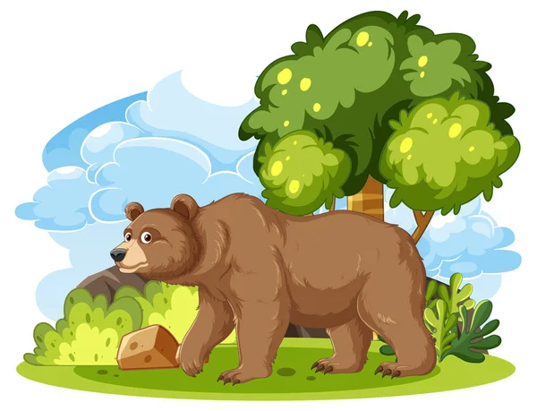 Wektor Kreskówka Ilustracja Dzikiego Niedźwiedzia Grizzly Jego Naturalnym Środowisku — Wektor stockowy