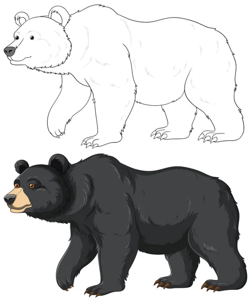 白で隔離された色のページのための黒い熊の漫画の概要 — ストックベクタ