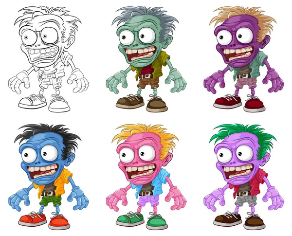 Vector Cartoon Illustration Group Zombie Characters Outlines — Stock Vector