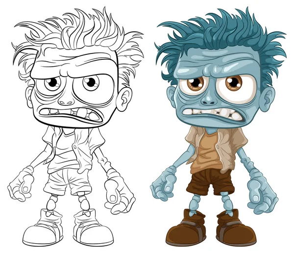 Old Grumpy Zombie Man Blue Skin Coloring Pages — Stock Vector